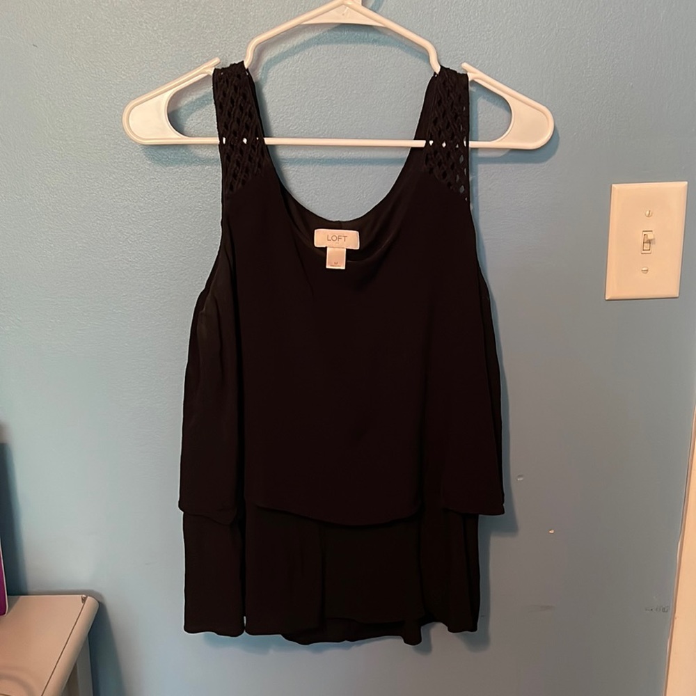 Loft Layered Tank Top - Black - Size Medium - crocheted shoulder straps